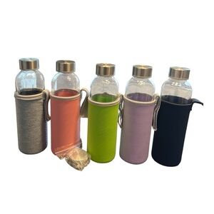 YEBODA Glass Water Bottles 18oz Bottles stainless steel lids & Covers